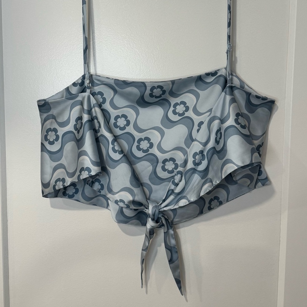 Aritzia Sun-deh Casual Floral Blue Abstract Print Crop Summer Beach Camisole Top - Picture 3 of 5